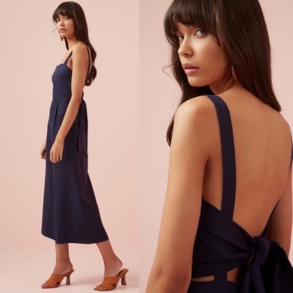 NWT Finders Keepers Limoncello Jumpsuit Navy Cropped Wide Leg Tie Back 10 Linen - Picture 2 of 13